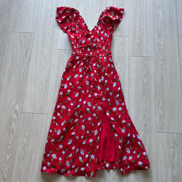 J Crew Palermo Dress In Ramie Dress XXS Floral Red - Picture 1 of 15